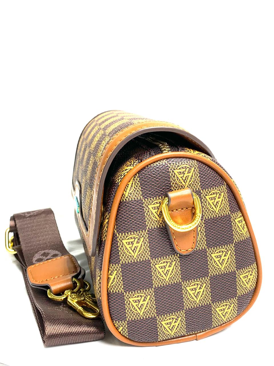 Brown Check Pattern Crossbody Bag