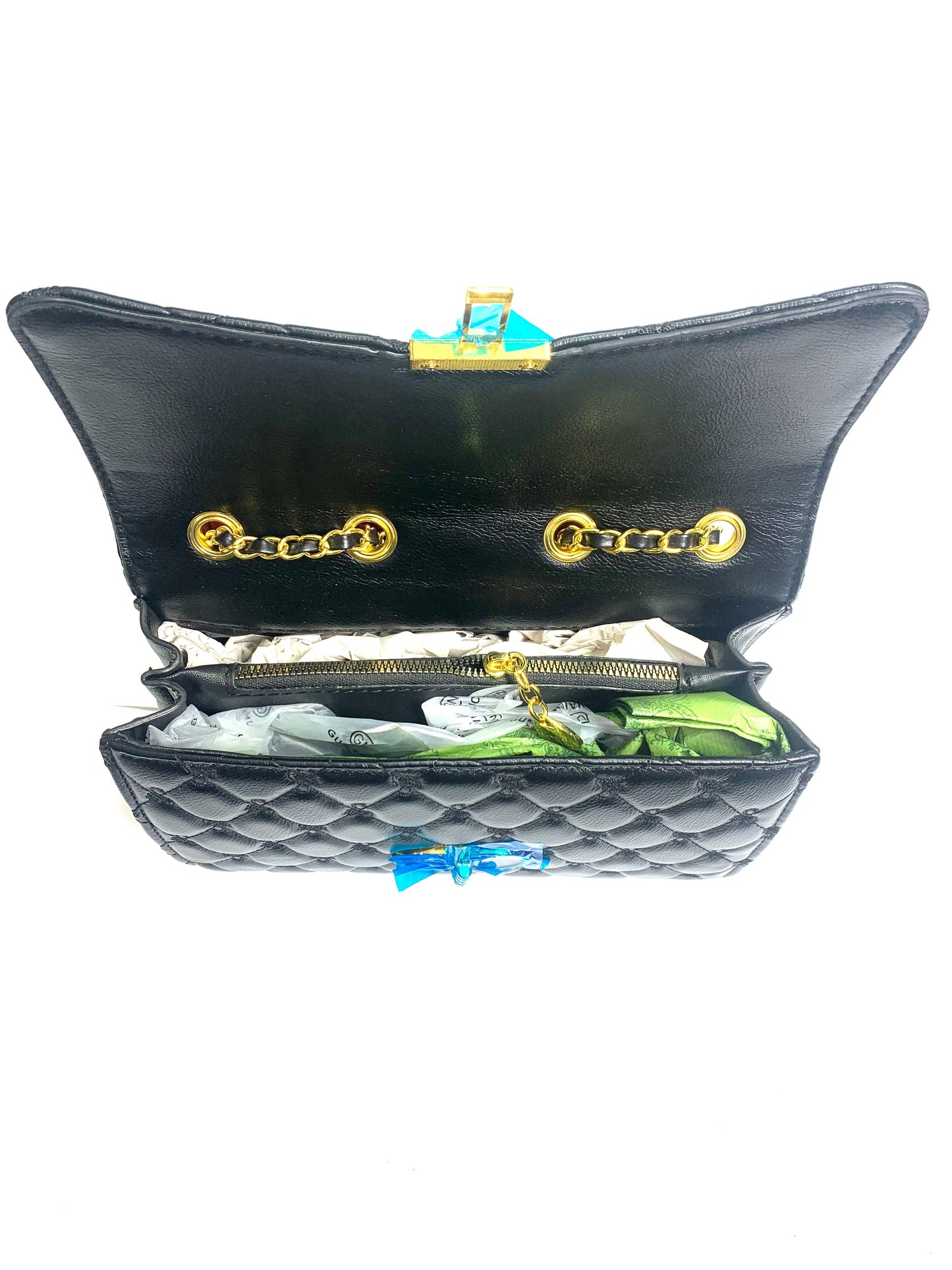 Gunaichi Black Quilted Gold Chain Bag