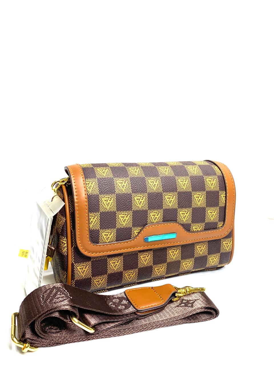 Brown Check Pattern Crossbody Bag
