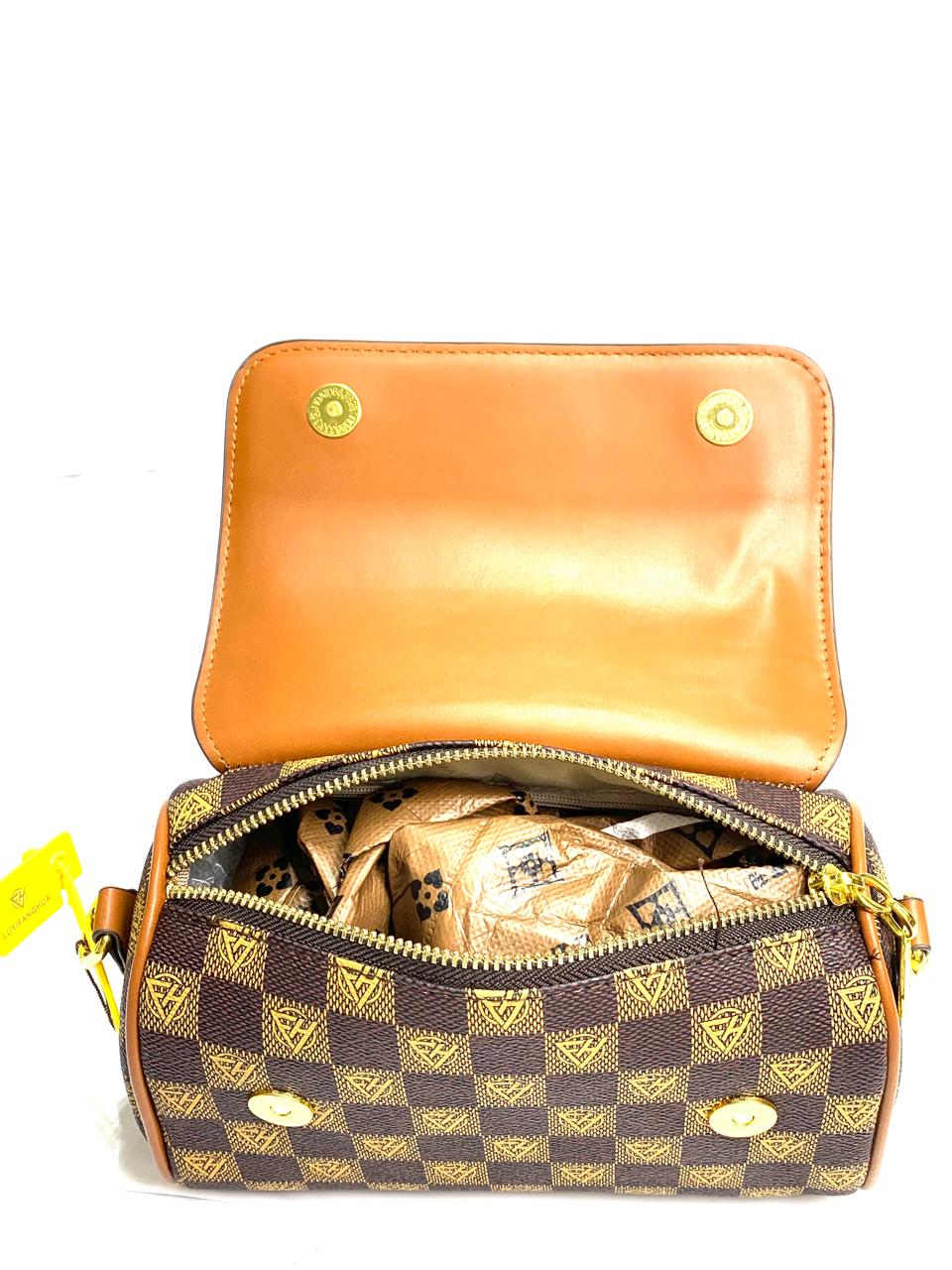 Brown Check Pattern Crossbody Bag