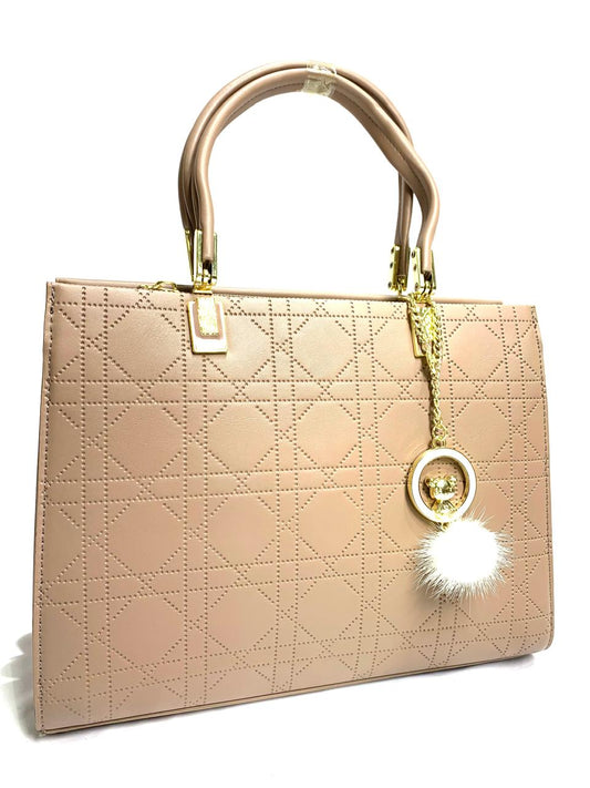 Nude Quilted Charm Tote Bag