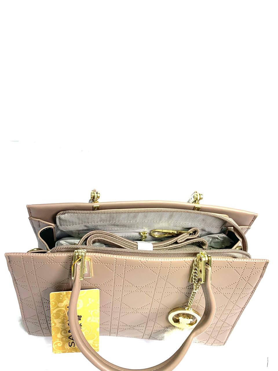 Nude Quilted Charm Tote Bag