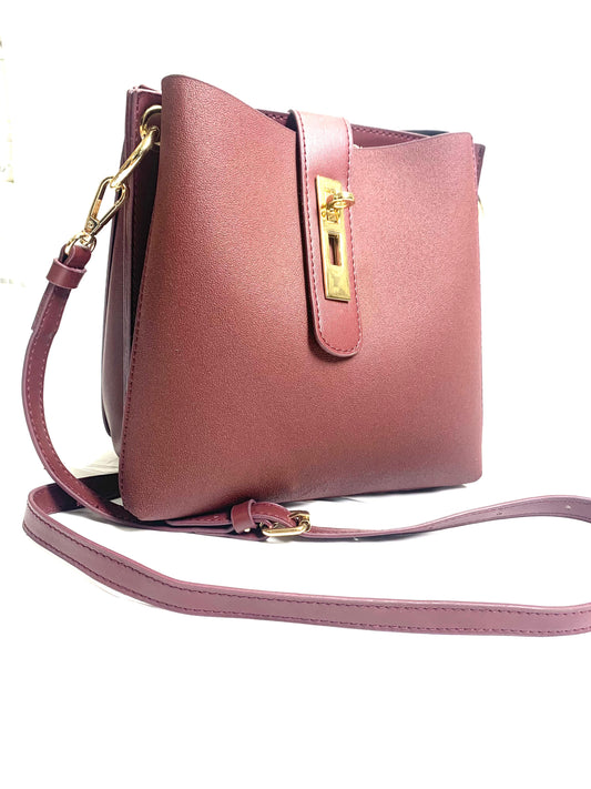 Maroon Sling Bag with Gold Lock