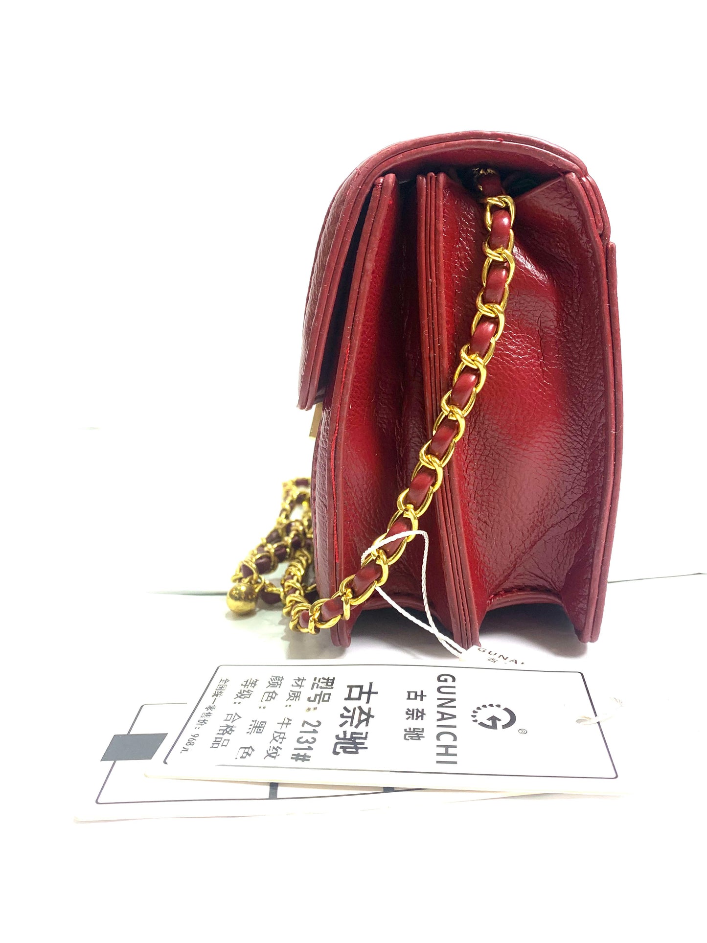 Red Quilted Shoulder Bag with Gold Chain